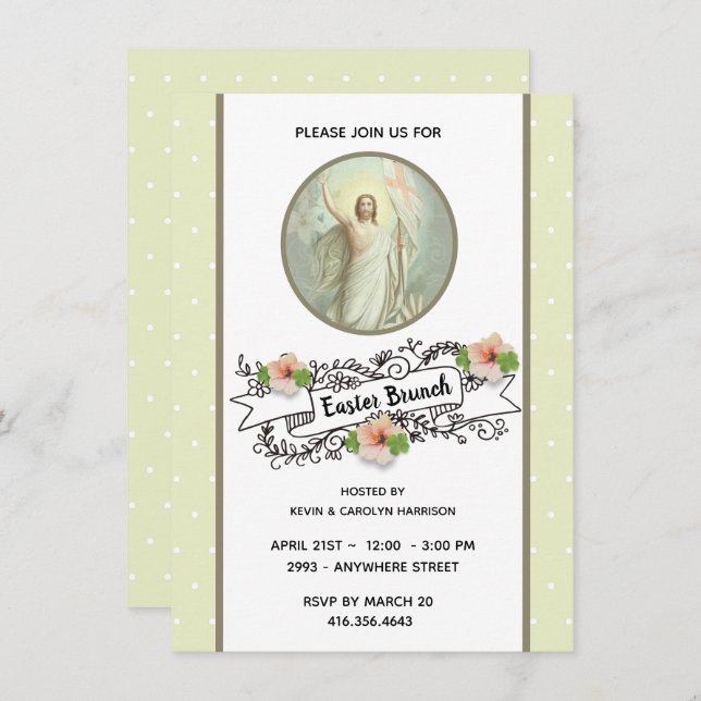 Religious Easter Spring Pascha Brunch Dinner Invitation (Front/Back)
