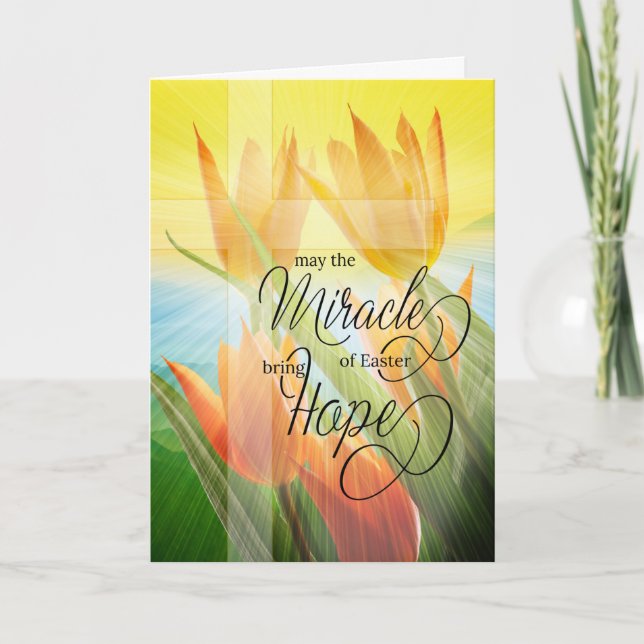 Religious Easter Tulips and Cross Bring Hope Card (Front)