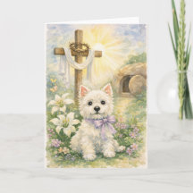Religious Easter Westie Watercolor Card