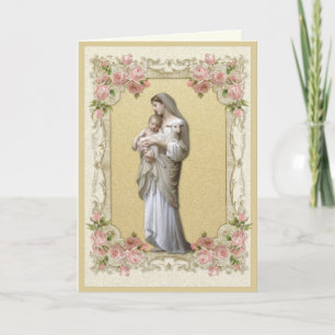 Religious Elegant Gold Virgin Mary Roses Card
