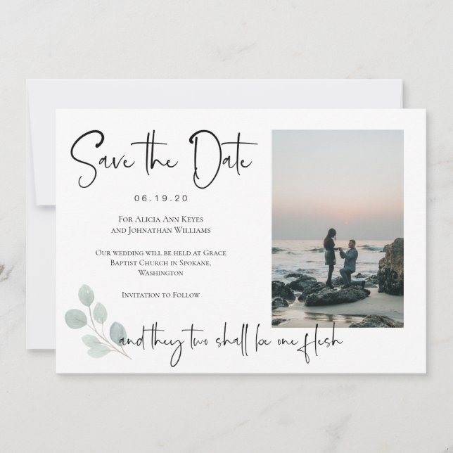 Religious Eucalyptus Save the Date Photo Card (Front)