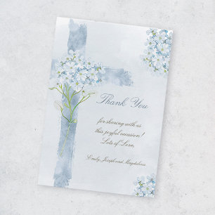 religious event blue floral cross thank you Card