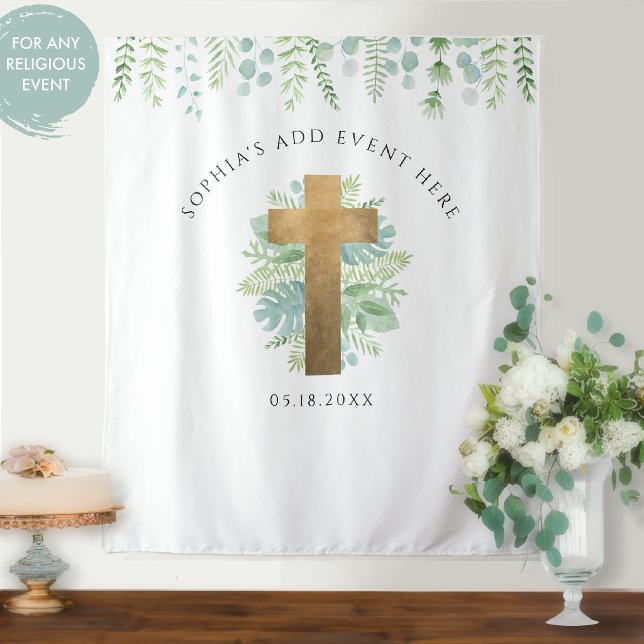 Religious Event, Elegant Greenery Photo Backdrop Tapestry (Creator Uploaded)
