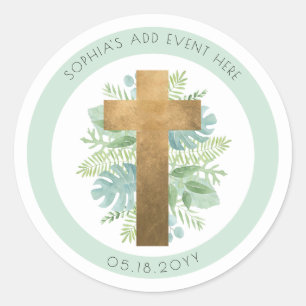 Religious Event Greenery Cross Envelope Seal/Favou Classic Round Sticker