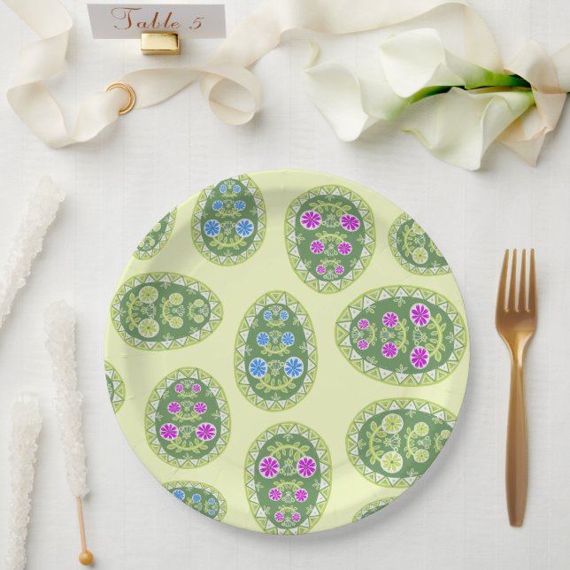 Religious Event Yellow Easter Eggs Pattern Paper Plate (Wedding)