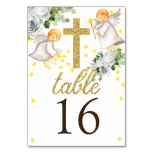 Religious Events Angels Gold Glitter Table Number