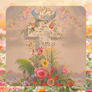 Religious Faith Hope Charity Floral Cross Easter Square Sticker