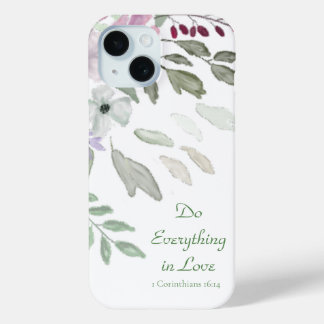 Religious Feminine Simple White Watercolor Floral iPhone 15 Case