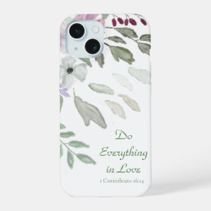 Religious Feminine Simple White Watercolor Floral iPhone 15 Case
