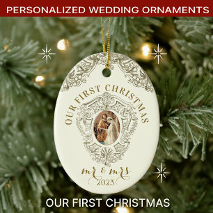 Religious First Christmas Mr and Mrs Wedding Ceramic Tree Decoration