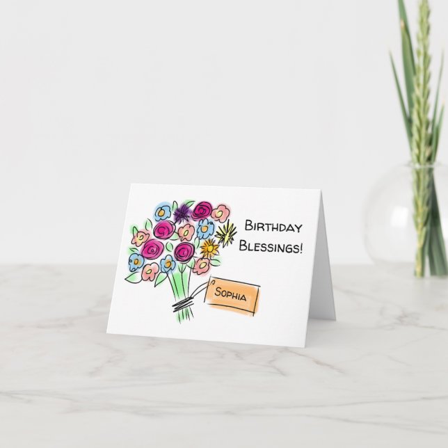 Religious Floral Bouquet Birthday Card (Front)