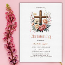 Religious Floral Catholic Cross Girl Christening