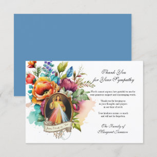 Religious Floral Jesus Divine Mercy Condolence Thank You Card