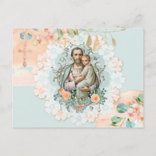 Religious Floral St. Joseph Jesus Eucalyptus Peach Postcard