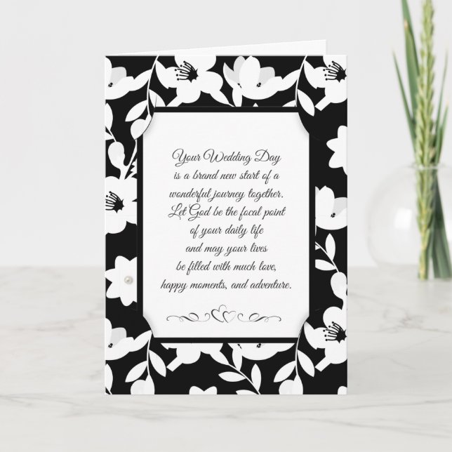 Religious Floral Wedding Black and White Card (Front)
