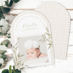 Religious Gingham Photo Birth Announcement Card