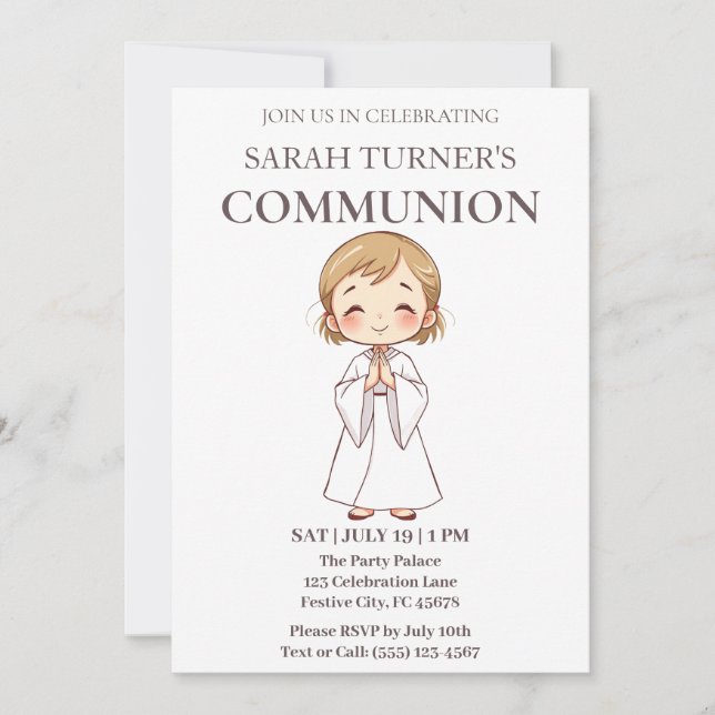 Religious Girls First Communion Christian Invitation (Front)
