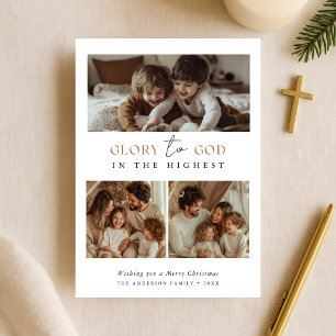 Religious Glory To God Holy Christmas Photo Gold Holiday Card