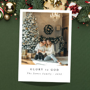 Religious Glory To God Minimalist Family Photo Holiday Card