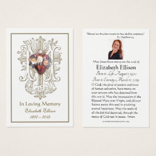 Religious Gold Marian Cross Heart Funeral Prayer