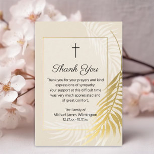 Religious Gold Palm Funeral Thank You Note Card