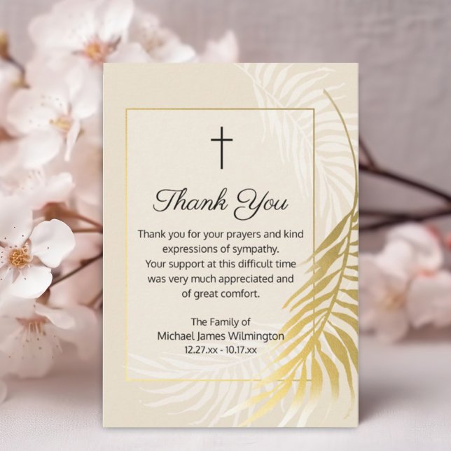 Religious Gold Palm Funeral Thank You Note Card (Creator Uploaded)