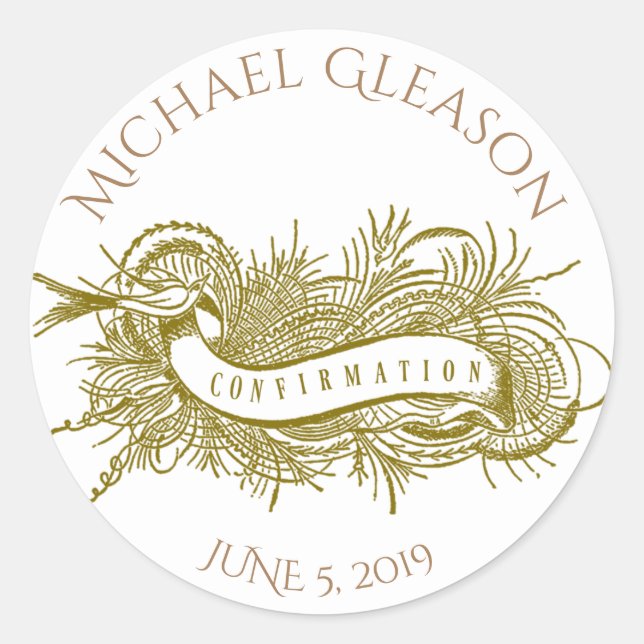 Religious Gold Sacrament of Confirmation Classic Round Sticker (Front)