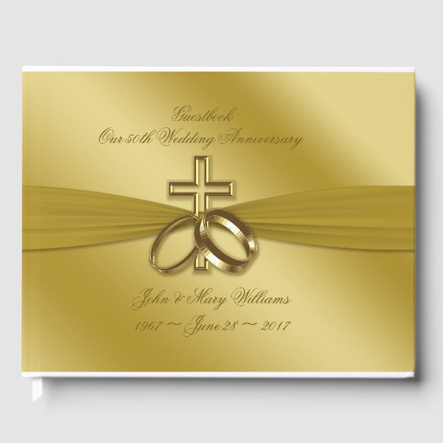 Religious Golden 50th Anniversary Guestbook (Front)