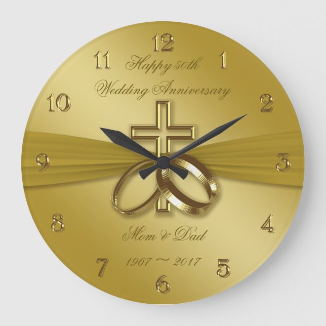 Religious Golden 50th Wedding Anniversary Clock (Front)