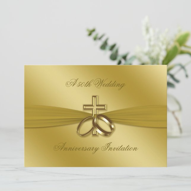 Religious Golden 50th Wedding Anniversary Invite (Standing Front)