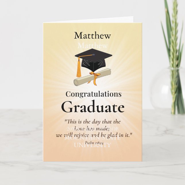Religious Graduation Custom Name Golden Starburst Card (Front)