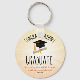 Religious Graduation Gold Starburst with Black Cap Key Ring