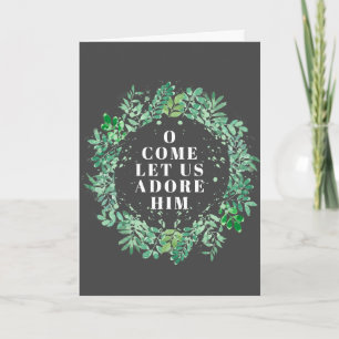 Religious Green and Grey Foliage Wreath Christmas Holiday Card