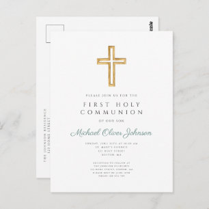 Religious Green Boy First Communion Postcard