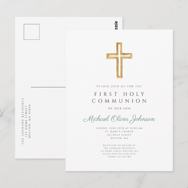 Religious Green Boy First Communion  Postcard (Front/Back)