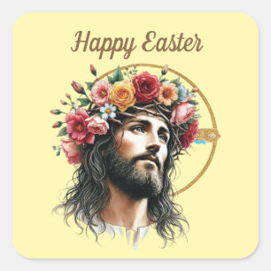 Religious Happy Easter Jesus Square Sticker