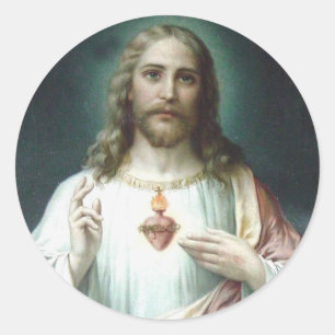 Religious Heart of Jesus Prayer Vintage  Classic R Round Sticker