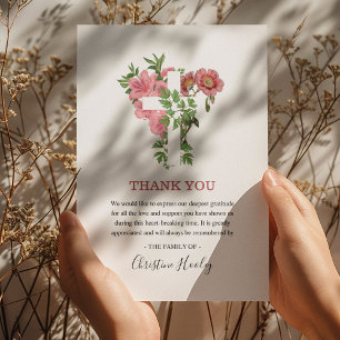 Religious Holy Cross Pink Floral Beareavement Thank You Card