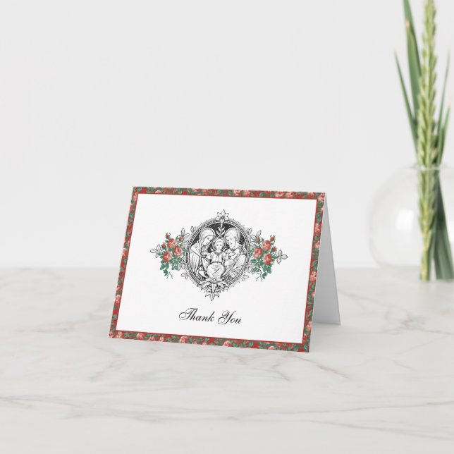Religious Holy Family Elegant Red Roses  Thank You Card (Front)