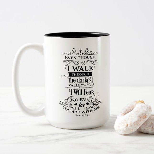 Religious inspiration word art Two-Tone coffee mug (With Donut)