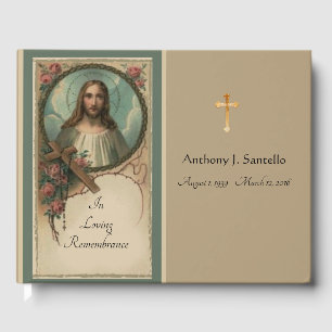 Religious Jesus Funeral Memorial Vintage Guest Book