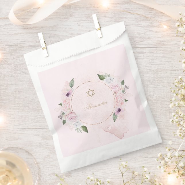 Religious Jewish Watercolor Floral Elegant  Frame  Favour Bags (Clipped)