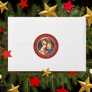 Religious Madonna & Child Christmas Return Address Classic Round Sticker