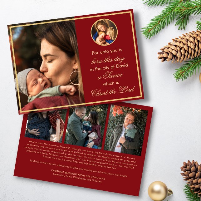 Religious Madonna & Child Photo Catholic Christmas Holiday Card (Red and gold religious Christmas cards for Catholics and Christians with Madonna & Child)
