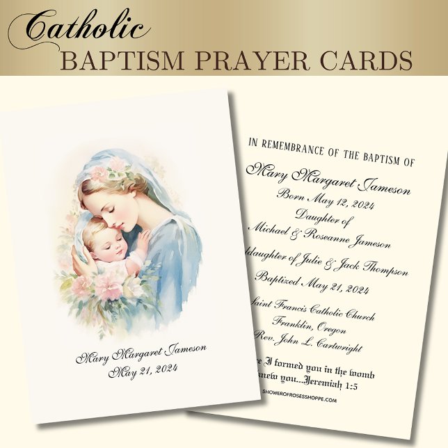 Religious Mary and Baby Jesus Baptism Remembrance  Business Card (Creator Uploaded)
