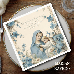 Religious Mary and Jesus Floral Scripture Napkin