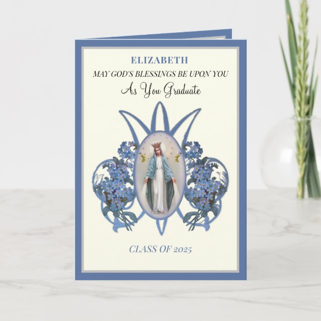 Religious Mary Floral Graduation Catholic  Card (Front)
