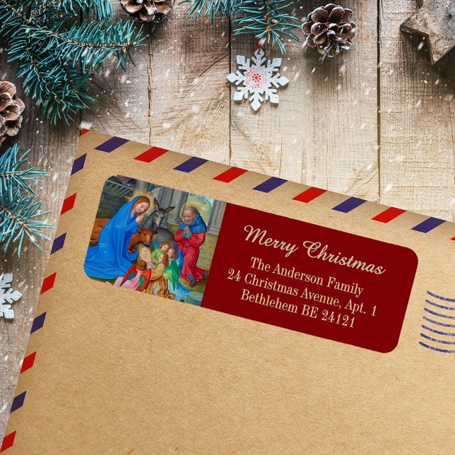 Religious Mediaeval Christian Christmas Nativity (Religious Medieval Catholic Christian Christmas Nativity Scene Return Address Label)