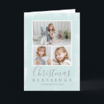 Religious Mint Green Photo Modern Christmas Holiday Card<br><div class="desc">Send out holiday cheer with this simple and modern folded Christmas card featuring a photo collage with three of your favorite family photos over a mint green texture background with the religious greeting, "Christmas Blessings" along with your family name and the year. Add your personal message to the inside or...</div>