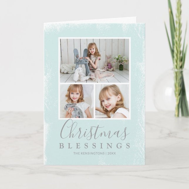 Religious Mint Green Photo Modern Christmas Holiday Card (Front)